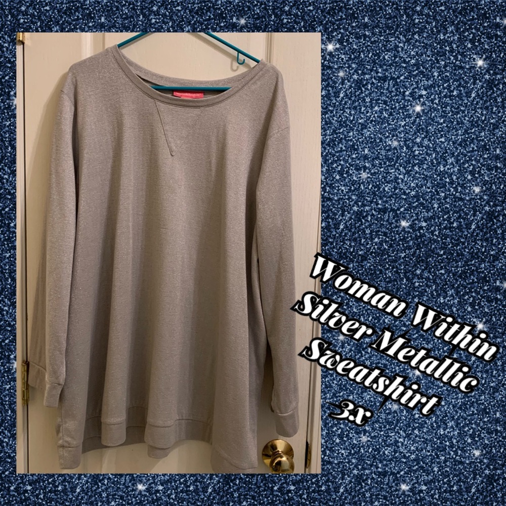 Woman within silver metallic sweatshirt 3x